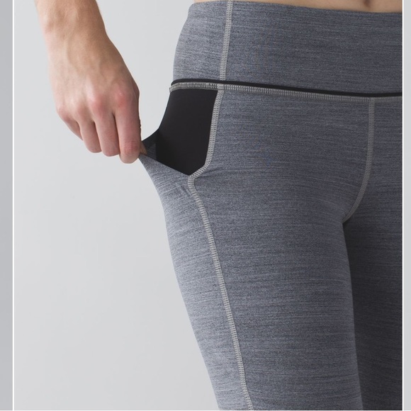 Lululemon pace rival space dye gray crop leggings size 8 zip pocket - Picture 4 of 11